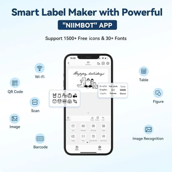 NIIMBOT B1 Ασπρόμαυρος Εκτυπωτής Thermal Ετικετών με Bluetooth - Πράσινο image 1