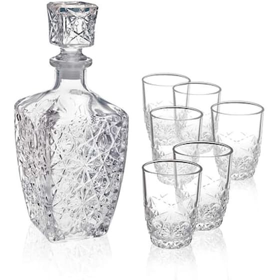 Σετ Λικέρ Γυάλινο 6 Ποτήρια Και Μποτίλια Με Πώμα Περίτεχνο Σχέδιο Ιταλικής Ποιότητας Bormioli Rocco image 0