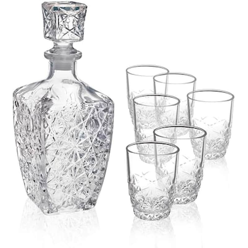 BORMIOLI ROCCO Σετ Λικέρ Γυάλινο 6 Ποτήρια Και Μποτίλια Με Πώμα Περίτεχνο Σχέδιο Ιταλικής Ποιότητας Bormioli Rocco