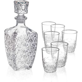 Σετ Λικέρ Γυάλινο 6 Ποτήρια Και Μποτίλια Με Πώμα Περίτεχνο Σχέδιο Ιταλικής Ποιότητας Bormioli Rocco