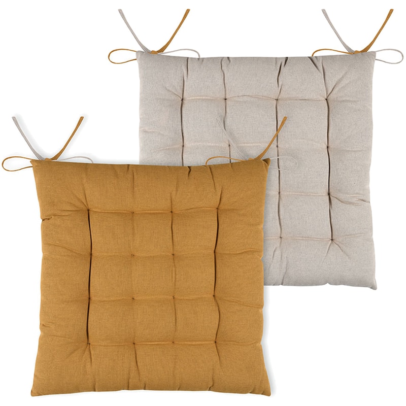 Μαξιλάρι Καρέκλας Spitishop 2 Όψεων από Βαμβάκι 40x40 cm - Κίτρινο/Γκρι