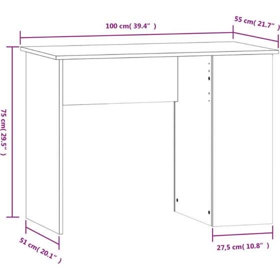 Γραφείο VidaXL από Επεξεργασμένο Ξύλο 100x55x75 cm - Γκρι Sonoma image 6