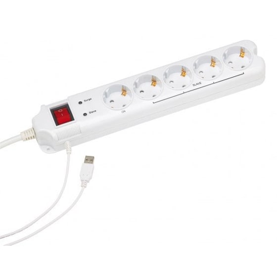 Πολύπριζο Ασφαλείας Gembird Power Cube Master Slave 5 Θέσεων 1.8m - Λευκό image 0