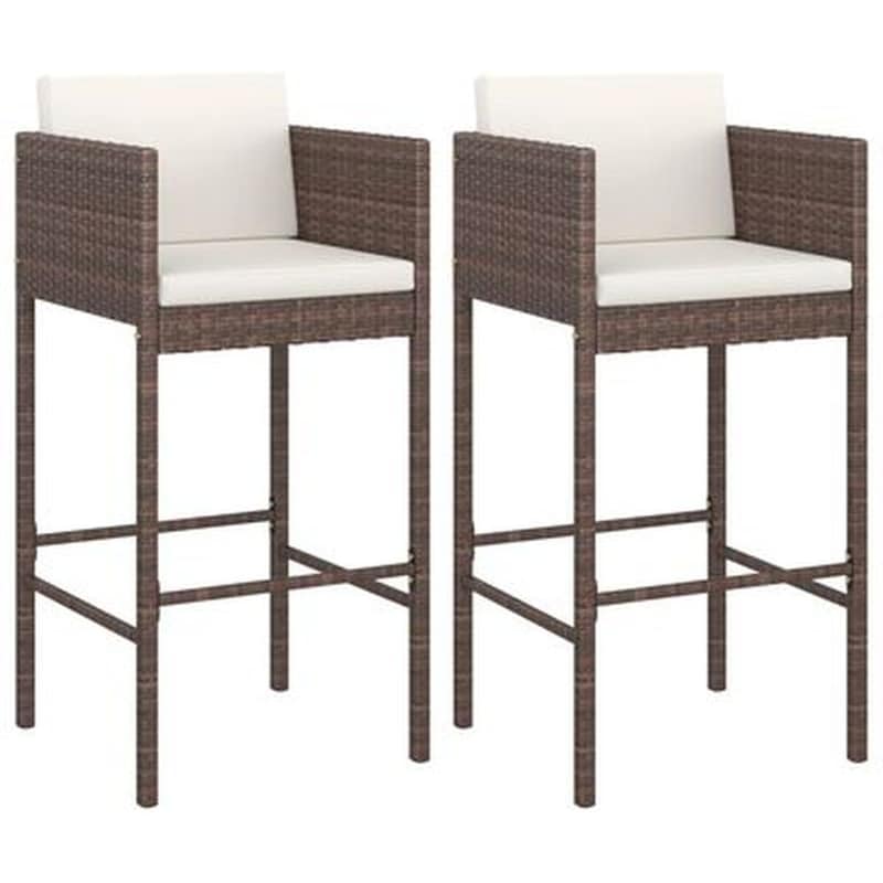 VIDAXL Σκαμπό Κήπου VidaXL με Μαξιλάρια από Ρατάν 50x48x100 cm 2 Τμχ - Καφέ/Κρεμ