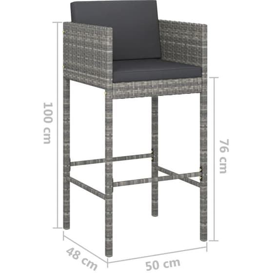 Σκαμπό Κήπου VidaXL με Μαξιλάρια από Ρατάν 50x48x100 cm 4 Τμχ - Γκρι image 6