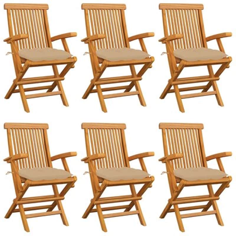 Vidaxl Καρέκλες Κήπου 6 Τεμ. Από Μασίφ Ξύλο Teak Με Μπεζ Μαξιλάρια