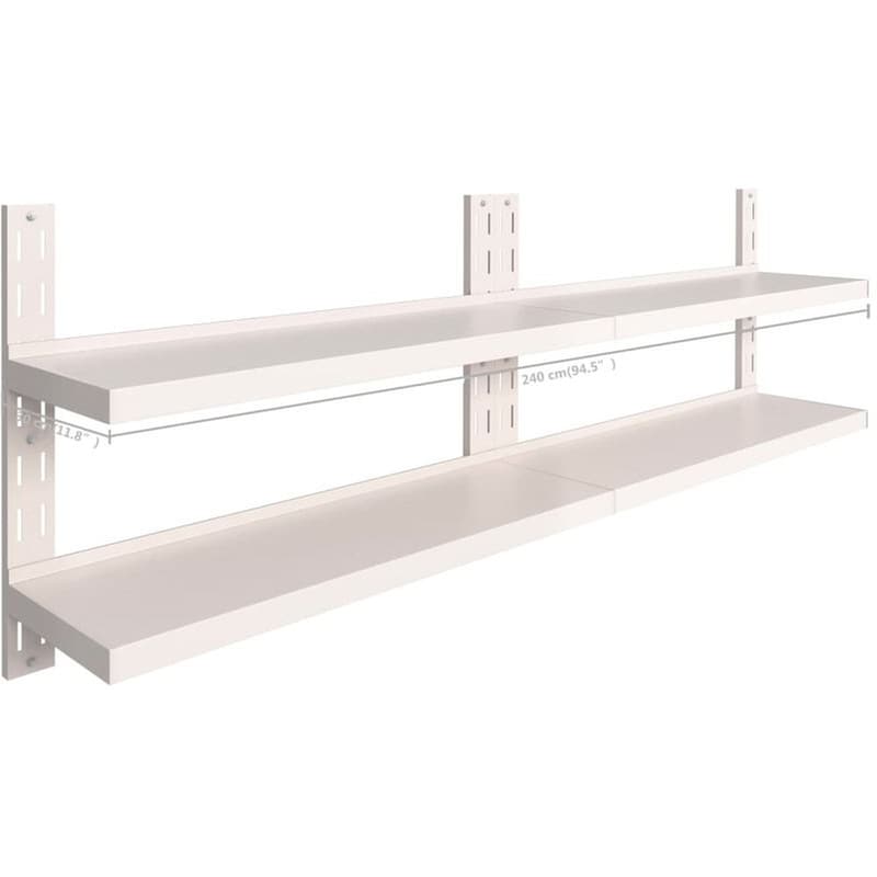 Ράφια Τοίχου VidaXL από Ανοξείδωτο Ατσάλι 240x30 cm 2 Τμχ - Ασημί/Λευκό