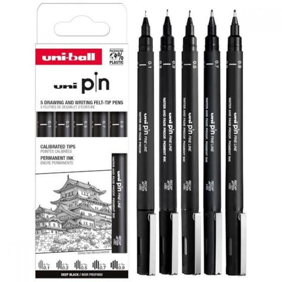 Μαρκαδόρος Σχεδίου Uni Fine Liner Deep Black (5 Τεμάχια) image 1