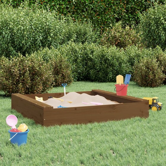 VidaXL Αμμοδόχος με Καθίσματα Τετράγωνη 111x111x20cm Ξύλινη - Καφέ μελί image 2