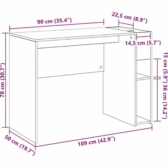 Γραφείο VidaXL από Επεξεργασμένο Ξύλο 109x50x78 cm - Καπνιστή Δρυς image 9