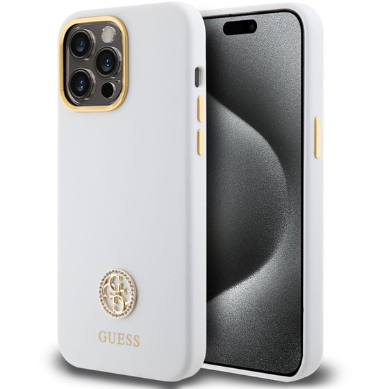 Guess  Quot;4g Strass Logo Collection Quot; Case Θήκη Προστασίας Από Σιλικόνη – Iphone 15 Pro Max (white – Guhcp15xm4dgph) image 6