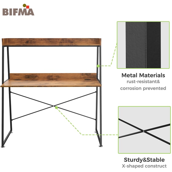 Γραφείο Βιβλιοθήκη Eureka Ergonomic από Μοριοσανίδα 120x57.7cm - Καφέ image 2