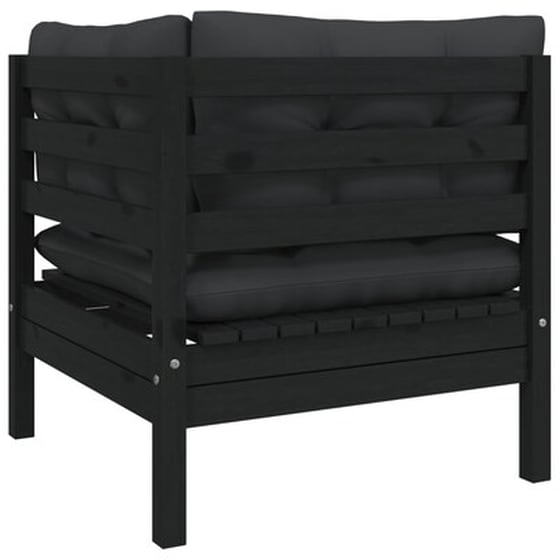 Καναπές Κήπου Γωνιακός VidaXL με Μαξιλάρια από Μασίφ Ξύλο Πεύκου 63.5x63.5x62.5 cm - Μαύρο image 3