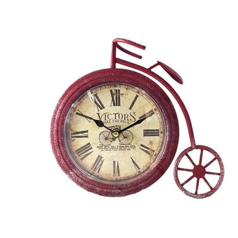 Διακοσμητικό Μεταλλικό Ρολόι Vintage Rustic Σε Σχήμα Ποδηλάτου Αντίκα 26χ23cm Κόκκινο