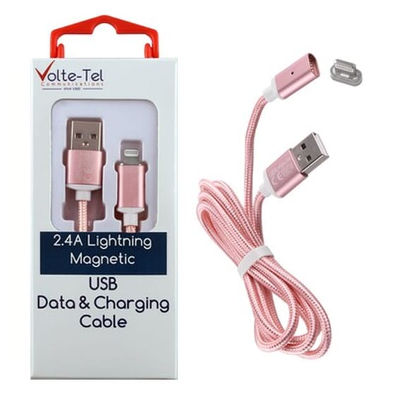 Καλώδιο δεδομένων Volte-tel Vcd08 Magnetic Braided Lightning 2.4A 1m - Rose Gold image 0