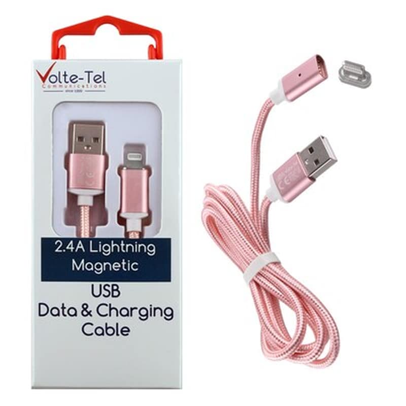 Καλώδιο δεδομένων Volte-tel Vcd08 Magnetic Braided Lightning 2.4A 1m - Rose Gold
