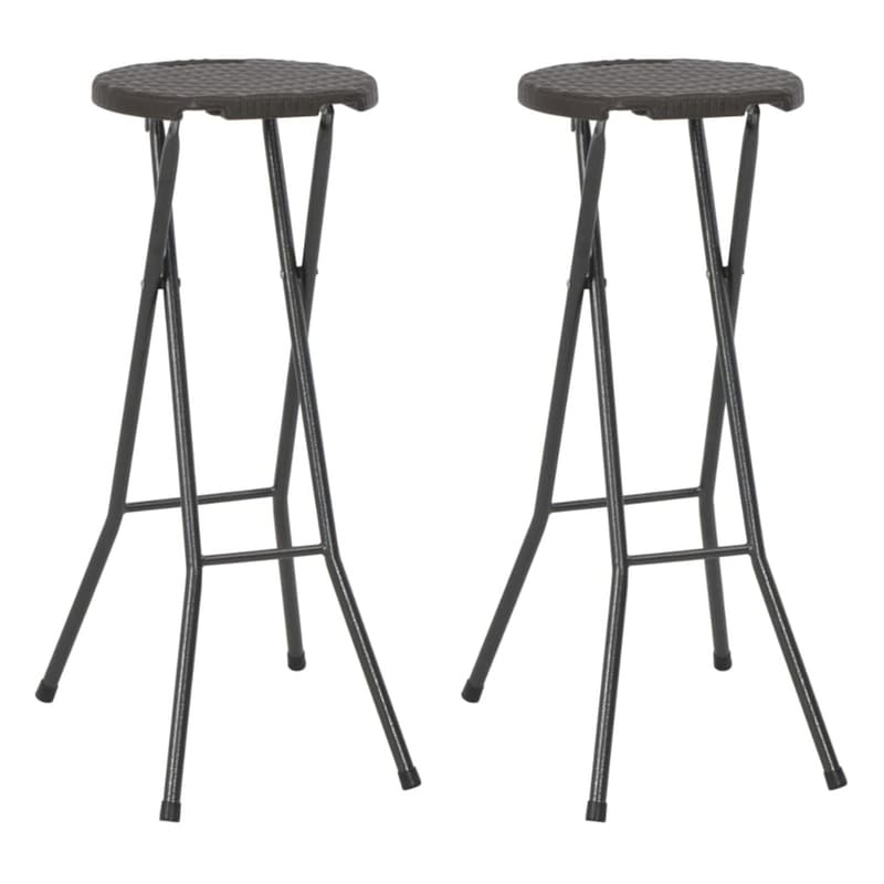 VIDAXL Σετ Πτυσσόμενα Σκαμπό Μπαρ VidaXL Με Όψη Ρατάν Hdpe/Aτσάλι 2 τμχ. - Καφέ