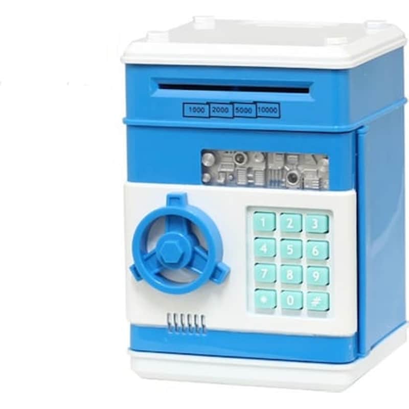 Piggy Bank Plastic Electronic With Security Code Blue And White