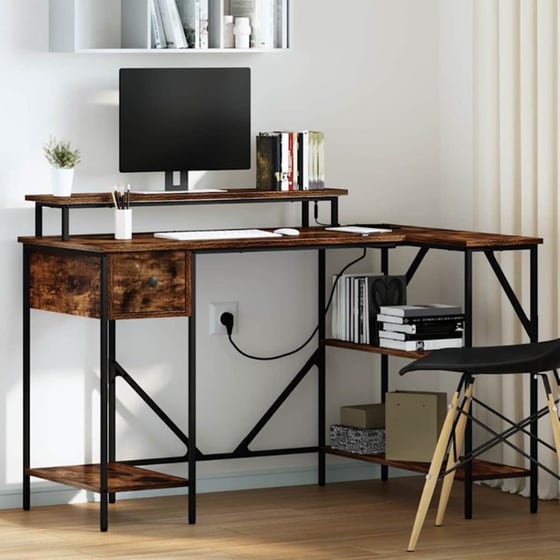 Γραφείο VidaXL από Επεξεργασμένο Ξύλο 120x79x86,5 cm - Καπνιστή Δρυς image 1