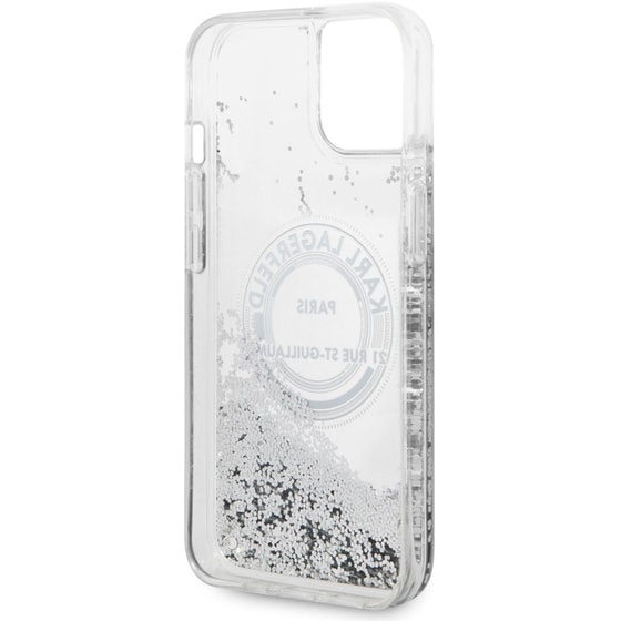 Θήκη Apple iPhone 14 - Karl Lagerfeld Liquid Glitter “Rue St. Guillaume Logo Collection” Translucent Case - Clear/Silver Glitter image 1