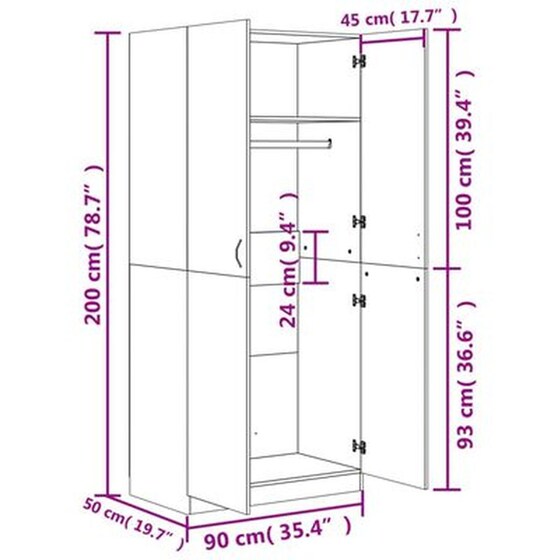 Δίφυλλη Ντουλάπα Vidaxl Από Μοριοσανίδα 90x52x200cm - Sonoma image 3