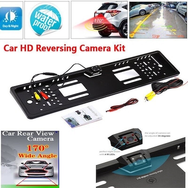 170° Hd Waterproof Car Rear View Reversing Camera Backup Plate Night Vision Parking Ir Led