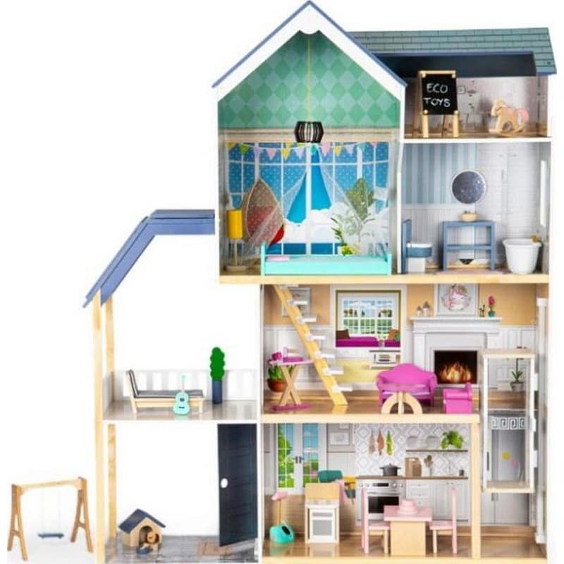 ECOTOYS Ecotoys Ξύλινο Παιδικό Κουκλόσπιτο XXL Maya