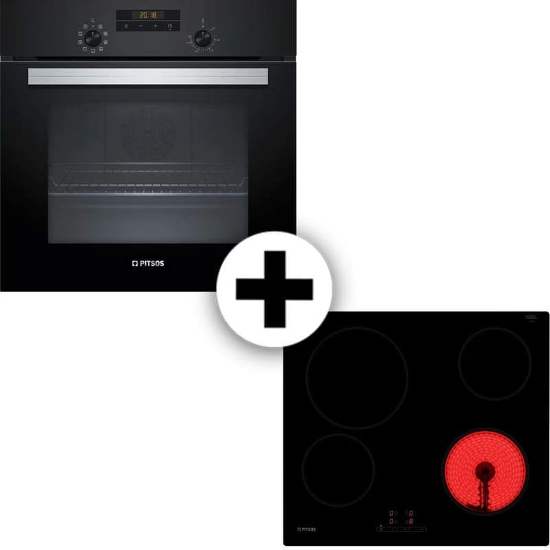 PITSOS CRE611S06 PH12M41B0 66 Lt Μαύρο Εντοιχιζόμενος Σετ Φούρνος και Εστία PITSOS