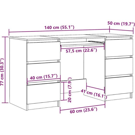 Γραφείο VidaXL από Μοριοσανίδα 140x50x77 cm - Παλιό Ξύλο image 7