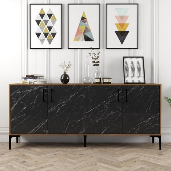Μπουφές 24Mall Viterbo από Μοριοσανίδα/Μέταλλο 180x35x78 cm - Καρυδί/Μαύρος image 1