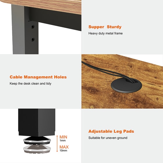 Γραφείο Γωνιακό Eureka Ergonomic ERK-CDL01R60VP από Carbon fiber 155.4x110cm - Καφέ/Μαύρο image 4