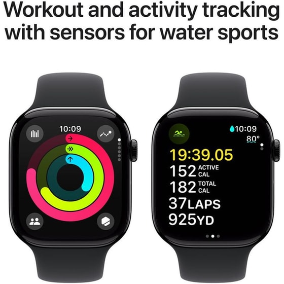 Apple Watch Series 10 GPS 46mm Jet Black Aluminium Case with Black Sport Band - S/M image 3