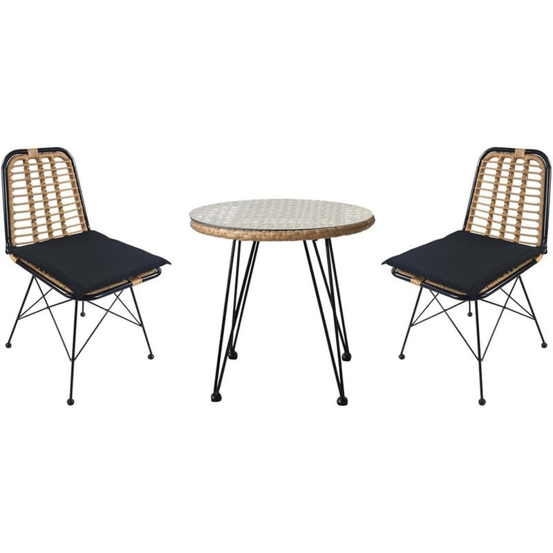 Σετ Τραπεζαρίας Artelibre Κήπου Eusebio Μέταλλο/Ρατάν με 2 Καρέκλες 14990342 3 Τμχ - Μαύρο/Φυσικό