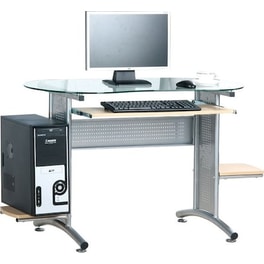 Γραφείο Υπολογιστή Welhome από Γυαλί 132x59cm - Φυσικό/Ασημί