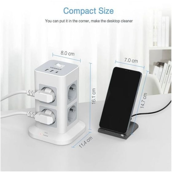 Πολύπριζο TESSAN TPS03-DE-C με θύρες AC, USB-A, USB-C image 2