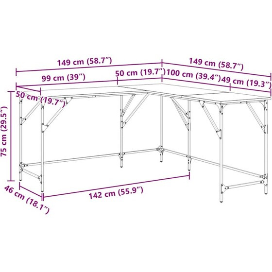 Γραφείο VidaXL από Επεξεργασμένο Ξύλο 149x149x75 cm - Παλιό Ξύλο image 8