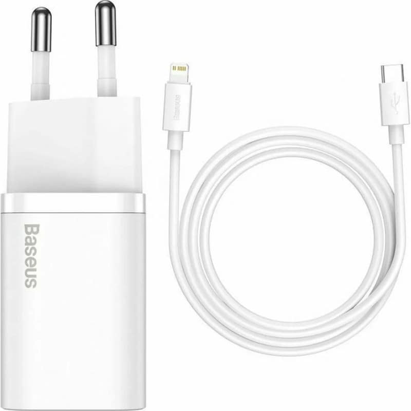 BASEUS Φορτιστής Πρίζας Baseus Lightning / Cable USB-C 20W - Λευκό