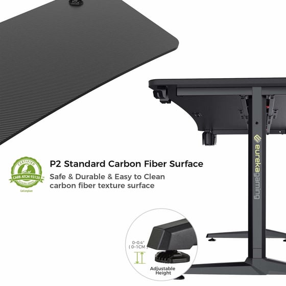 Γραφείο Gaming Eureka Ergonomic ERK-GIP-P60B B από Carbon Fiber 152.4x70cm - Μαύρο image 4