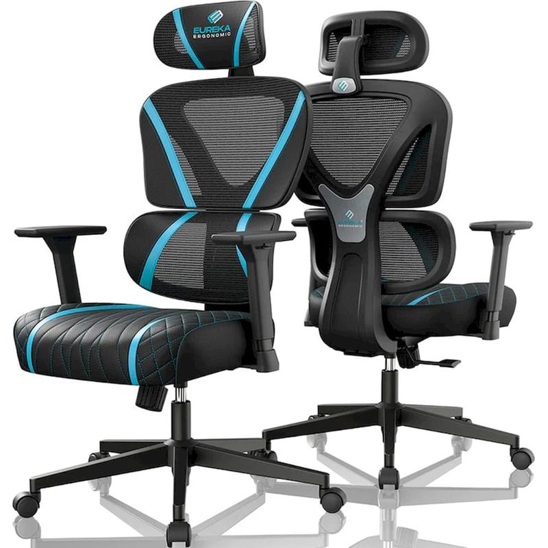 EUREKA ERGONOMIC Καρέκλα Gaming Εργονομική Eureka Ergonomic ERK-GC06-BU-V1 Υφασμάτινη - Μαύρη/ Γαλάζια