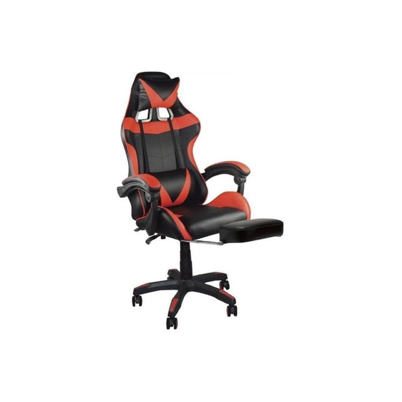 Καρέκλα Gaming Relax 24Mall Δερματίνης με Υποπόδιο Μαύρο Κόκκινο
