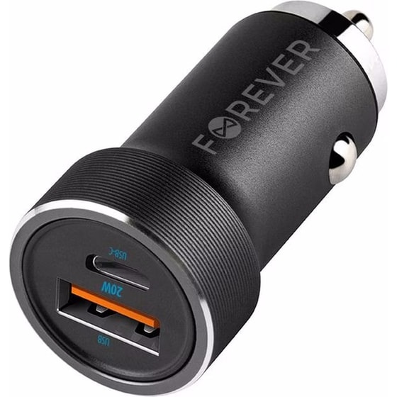 Φορτιστής Αυτοκινήτου Forever CC-06 1x USB-A, 1x USB-C 20W - Black image 1