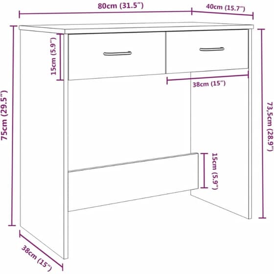 Γραφείο VidaXL από Επεξεργασμένο Ξύλο 80x40x75 cm - Καπνιστή Δρυς image 6