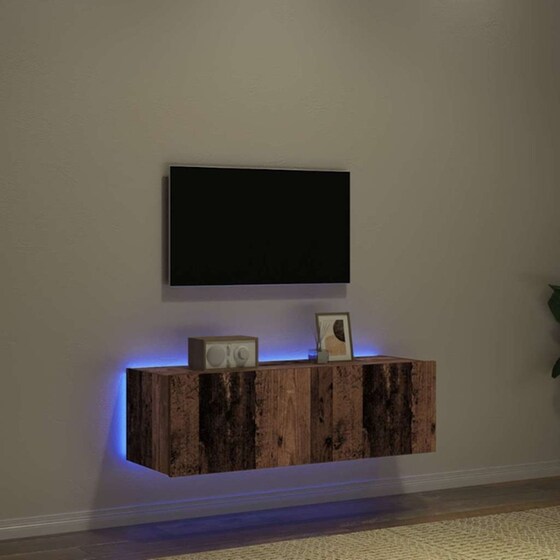 Έπιπλο Τηλεόρασης VidaXL Επιτοίχιο με LED 2 τμχ 100 x 35 x 31 cm - Παλαιωμένο Ξύλο image 4