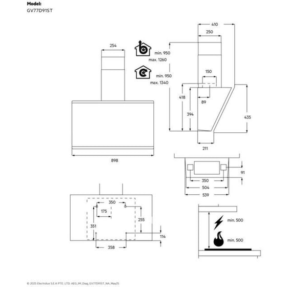 AEG GV77D91ST 90 cm Matt Black Καμινάδα - Τζάκι Απορροφητήρας image 6