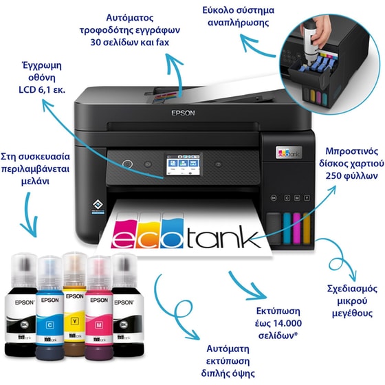 Epson EcoTank L6290  Εγχρωμο Πολυμηχάνημα Inkjet A4 με WiFi, Ethernet, ADF, Duplex Print, FAX (C11CJ60404) image 2