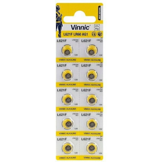 Αλκαλικές Μπαταρίες Για Ρολόγια Vinnic L621F/AG1 LR60 1,55V 10τμχ Με Διάτρητη Συσκευασία image 0