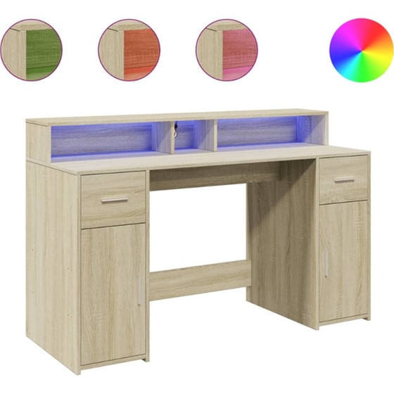 Γραφείο VidaXL με LED από Επεξεργασμένο Ξύλο 140x55x91 cm - Sonoma Δρυς image 2
