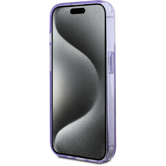 Guess Magsafe Ring Stand Glitter Hard Case Script Logo Θήκη Προστασίας Από Σιλικόνη – Iphone 15 Pro (διάφανη / Μωβ – Guhmp15lhrsgsu) image 1