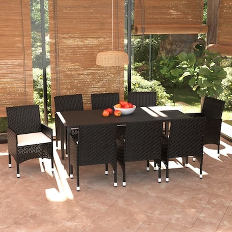 Vidaxl Σετ Τραπεζαρίας Κήπου 9 Τεμ. Μαύρο Από Συνθ. Ρατάν Με Μαξιλάρια
