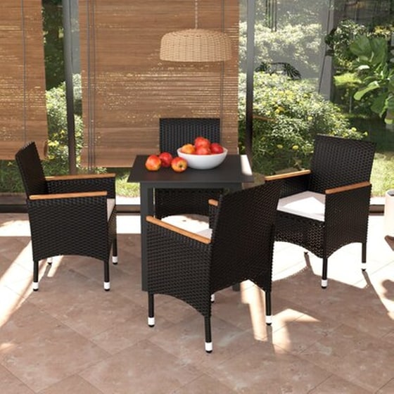 Vidaxl Σετ Τραπεζαρίας Κήπου 5 Τεμ. Μαύρο Από Συνθ. Ρατάν Με Μαξιλάρια image 0